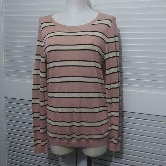 M Magaschoni Sweater Metallic Rose Gold Stripe Sweater Womens Large - Picture 10 of 11